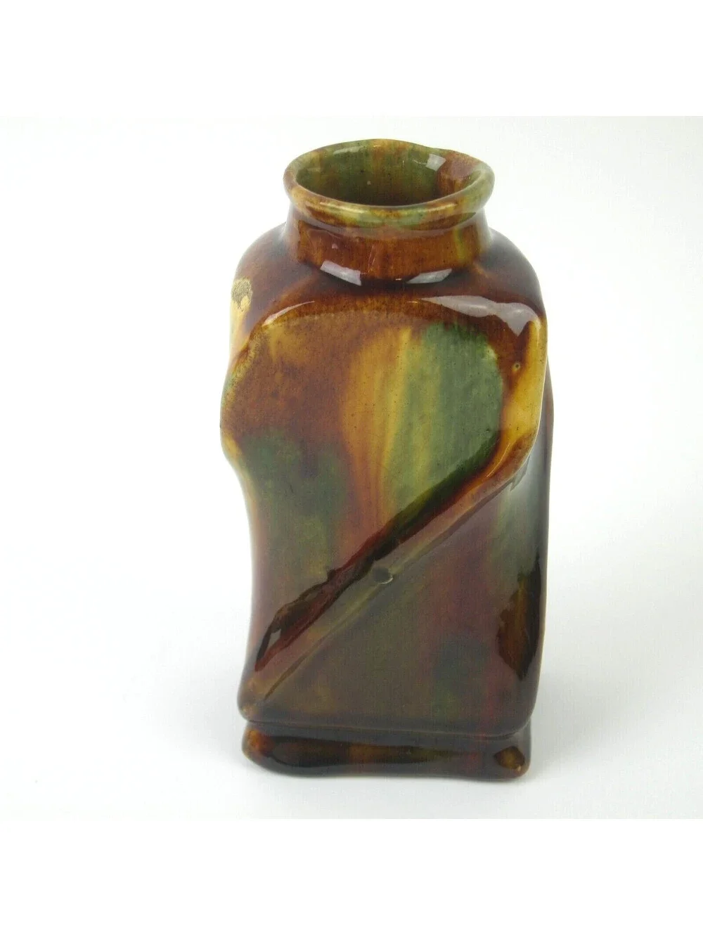 Antique Rockingham Glaze Art Pottery Twisted Square Vase 5
